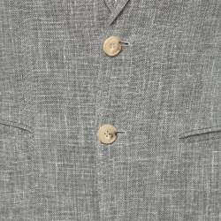 Pre Owned Giorgio Armani Grey Linen & Silk Single Breasted Blazer M