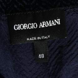 Pre Owned Giorgio Armani Navy Blue Patterned Devore Round Neck T-Shirt M