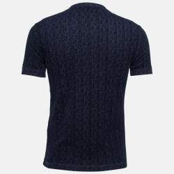 Pre Owned Giorgio Armani Navy Blue Patterned Devore Round Neck T-Shirt M