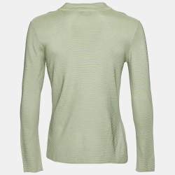 Giorgio Armani Green Striped Knit Long Sleeve Sweater S