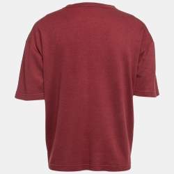 Pre Owned Giorgio Armani Burgundy Cotton Knit Logo Detail Round Neck T-Shirt XL