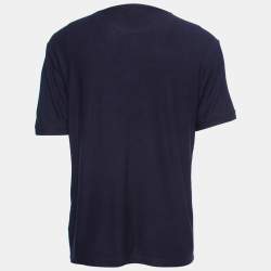 Pre Owned Giorgio Armani Navy Blue Flocked Logo Detail Knit T-Shirt 3XL