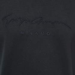 Pre Owned Giorgio Armani Black Cotton Signature Embroidered Crew Neck T Shirt S