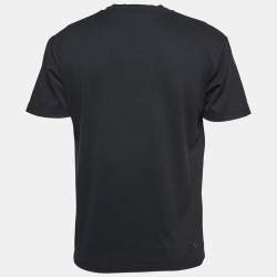 Pre Owned Giorgio Armani Black Cotton Signature Embroidered Crew Neck T Shirt S