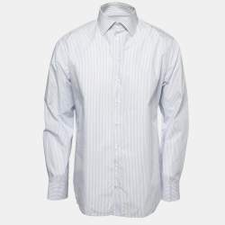 Giorgio Armani Blue Striped Cotton Button Front Shirt L