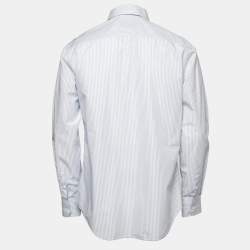 Giorgio Armani Blue Striped Cotton Button Front Shirt L