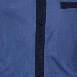 Pre Owned Giorgio Armani Blue Cotton Jersey Full Sleeve Polo T-shirt M