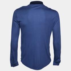 Pre Owned Giorgio Armani Blue Cotton Jersey Full Sleeve Polo T-shirt M