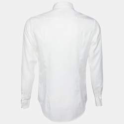 Pre Owned Giorgio Armani White Cotton Jacquard Stand Collar Shirt M