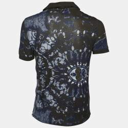 Pre Owned Giorgio Armani Dark Green & Navy Blue Knit Abstract Print T Shirt M