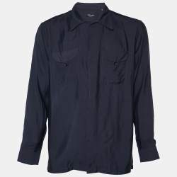 Giorgio Armani Navy Blue Lyocell & Silk Button Front Shirt L