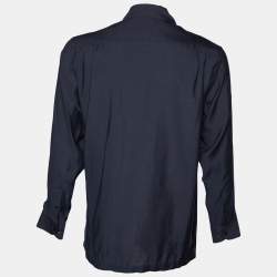 Giorgio Armani Navy Blue Lyocell & Silk Button Front Shirt L