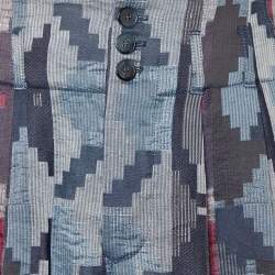 Giorgio Armani Blue Geometric Pattern Linen Blend Shorts L