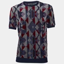 Giorgio Armani Multicolor Geometric Pattern Devore T-Shirt S