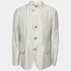 Giorgio Armani Beige Textured Lien Button Front Jacket XL
