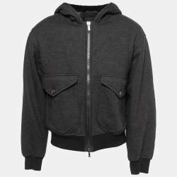 Giorgio Armani Grey/Black Wool Zip Front Hooded Jacket L