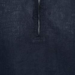 Giorgio Armani Navy Blue Linen Zip Front Full Sleeve Shirt M