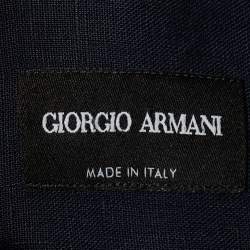 Giorgio Armani Navy Blue Linen Zip Front Full Sleeve Shirt M