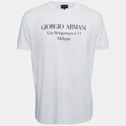 Giorgio Armani White Logo Print Cotton Crew Neck T-Shirt XXL