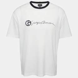 Giorgio Armani White Cotton Signature Logo Embroidered T-Shirt 3XL