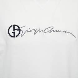Giorgio Armani White Cotton Signature Logo Embroidered T-Shirt 3XL