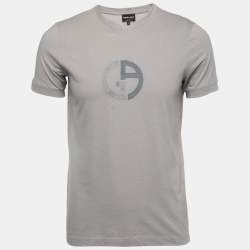 Giorgio Armani Grey Cotton Knit Logo Embroidered T-Shirt M