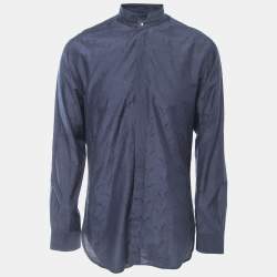 Giorgio Armani Navy Blue Patterned Cotton Blend Button Front Full Sleeve Shirt XL