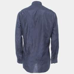 Giorgio Armani Navy Blue Patterned Cotton Blend Button Front Full Sleeve Shirt XL