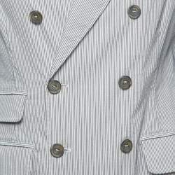 Pre Owned Giorgio Armani White Striped Cotton Blend Double Breasted Blazer M