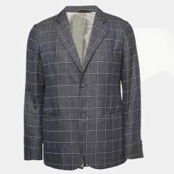 Giorgio Armani Blue checkered Wool Blend Single Breasted Blazer XL