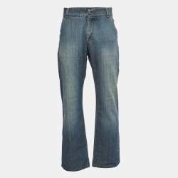 Giorgio Armani Blue Washed Denim Straight Fit Jeans 3XL Waist 38"