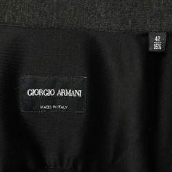 Giorgio Armani Black Cotton Knit Conrast Detail Zip Front Jacket XXS