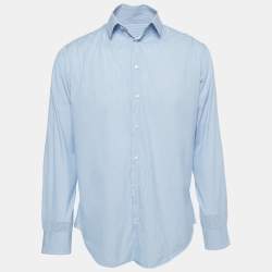 Giorgio Armani Blue Striped Cotton Button Front Shirt M