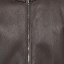 Giorgio Armani Brown Leather and Fur Zipper Jacket XXL