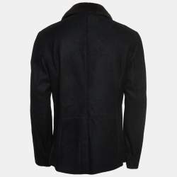 Giorgio Armani Black Leather Double Breasted Flight Jacket XL