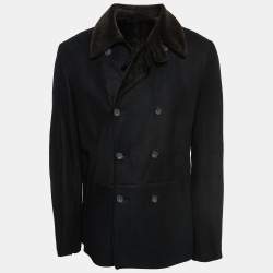 Giorgio Armani Black Leather Double Breasted Flight Jacket XL