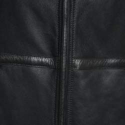 Giorgio Armani Black Leather and Fur Zipper Jacket XL
