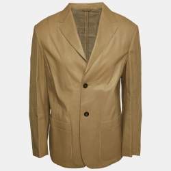 Giorgio Armani Light Brown Leather Buttoned Jacket XXL