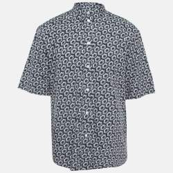 Giorgio Armani Blue Op-Art Print Cotton Shirt XL