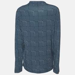 Pre Owned Giorgio Armani Blue Checked Knit Long Sleeve T-Shirt M