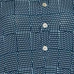 Pre Owned Giorgio Armani Blue Checked Knit Long Sleeve T-Shirt M