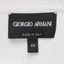 Pre Owned Giorgio Armani White Logo Embroidered Jersey T-Shirt M