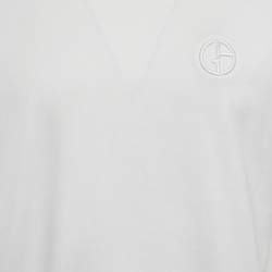 Pre Owned Giorgio Armani White Logo Embroidered Jersey T-Shirt M