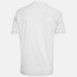 Pre Owned Giorgio Armani White Logo Embroidered Jersey T-Shirt M
