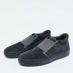 Giorgio Armani Blue/Grey Suede and LeatherSlip On Sneakers Size 39