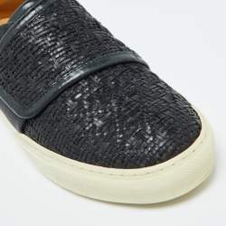 Giorgio Armani Dark Blue Woven Leather Slip On Sneakers Size 39