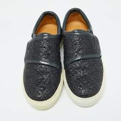Giorgio Armani Dark Blue Woven Leather Slip On Sneakers Size 39