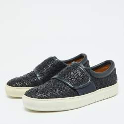 Giorgio Armani Dark Blue Woven Leather Slip On Sneakers Size 39