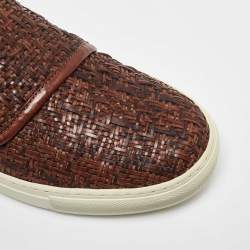 Giorgio Armani Brown Woven Leather Slip On Sneakers Size 38