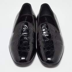 Giorgio Armani Black Croc Embossed Patent Leather Loafers Size 38